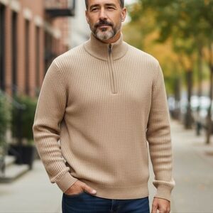 Banana Republic Light Oatmeal Heather Zip-Up Sweater